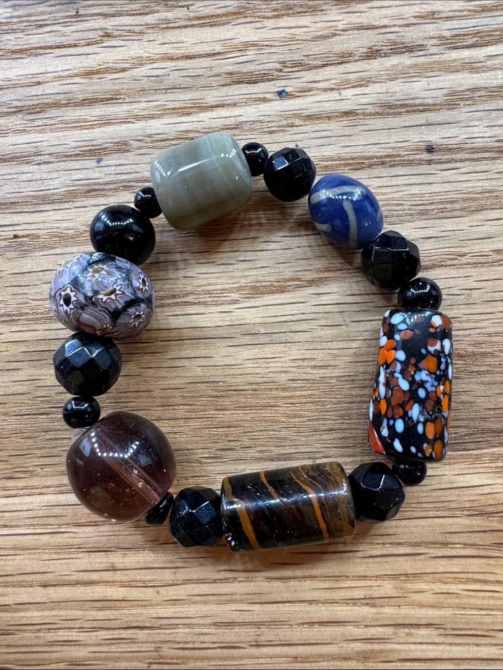 Multicolor Glass Bead Stretch Bracelet - Black Accent Beads